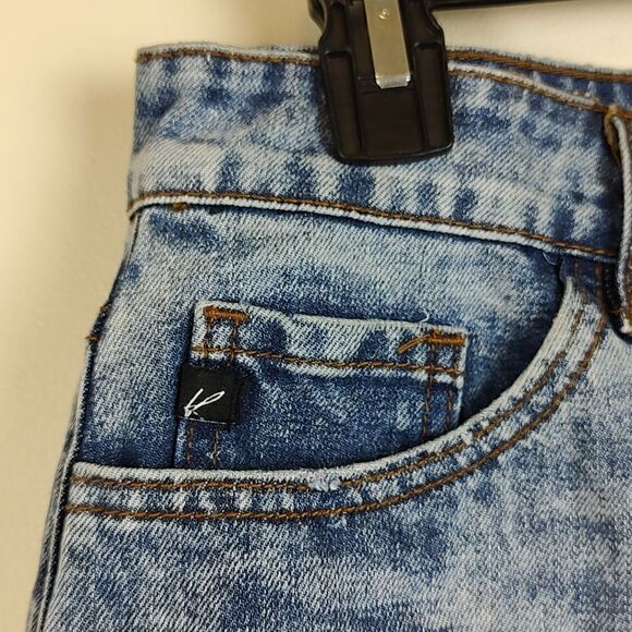 KanCan Estilo Mini Denim Skirt Frayed Hem Button Fly Size M - Picture 4 of 11